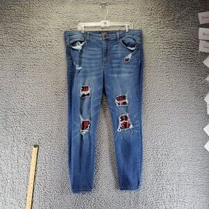 Judy Blue Jeans Womens 2XL Blue Skinny Fit Plaid Patch Stretch Denim *Read*